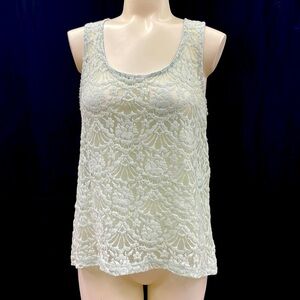 Chloe K lace sea green tank top with back tie neck closure size medium